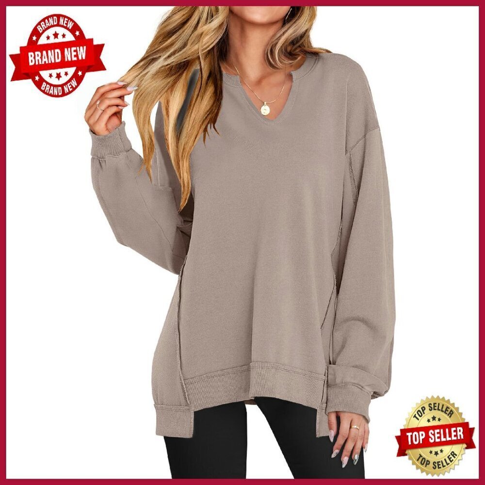 Oversized V-Neck Sweatshirt Long Sleeve Pullover Tunic Top